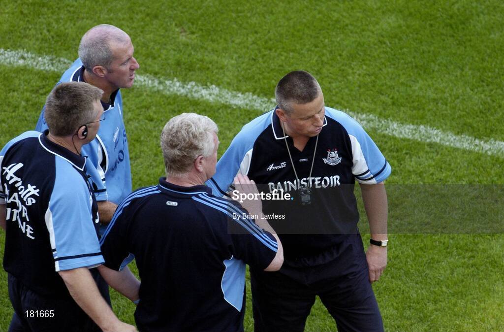19 June 2005; Dublin manager Paul Caffrey, right, with selectors, from left, Brian Talty, Paul Clarke, and Dave Billings. Bank of Ireland Leinster Senior Football Championship Semi-Final, Dublin v Wexford, Croke Park, Dublin. Picture credit; Brian Lawless / SPORTSFILE