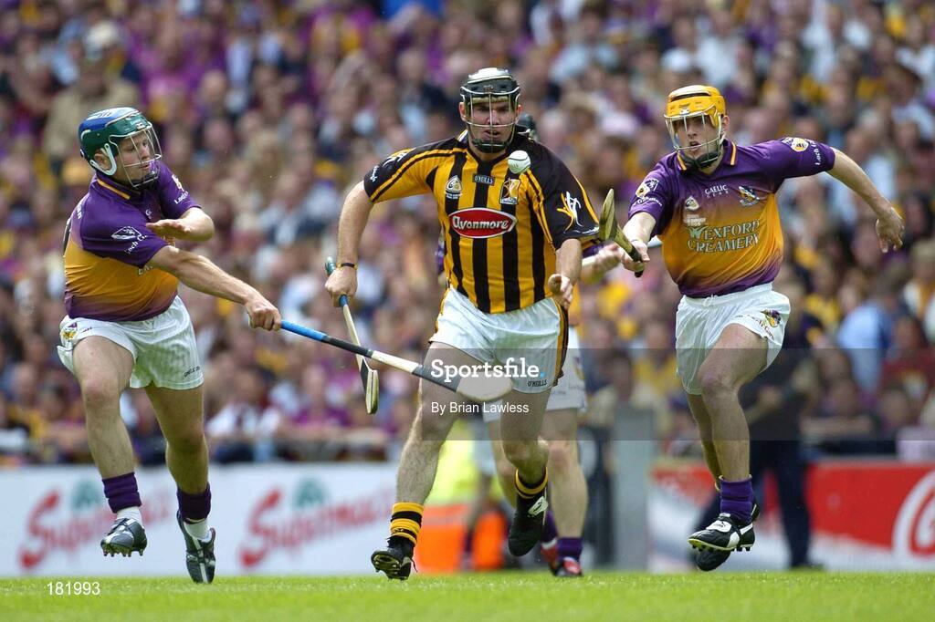 3 July 2005; Noel Hickey, Kilkenny, in action against Paul Carley, left, Eoin Quigley, Wexford. Guinness Leinster Senior Hurling Championship Final, Kilkenny v Wexford, Croke Park, Dublin. Picture credit; Brian Lawless / SPORTSFILE