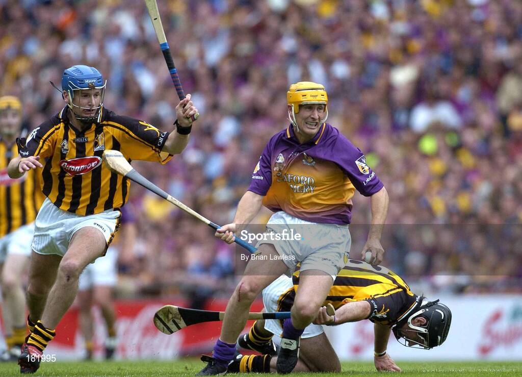 3 July 2005; Rory McCarthy, Wexford, in action against JJ Delaney, left, and Bryan Barry, Kilkenny. Guinness Leinster Senior Hurling Championship Final, Kilkenny v Wexford, Croke Park, Dublin. Picture credit; Brian Lawless / SPORTSFILE
