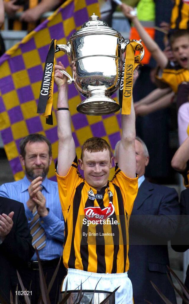 3 July 2005; Kilkenny captain Peter Barry lifts the Bob O'Keeffe cup after victory in the final. Guinness Leinster Senior Hurling Championship Final, Kilkenny v Wexford, Croke Park, Dublin. Picture credit; Brian Lawless / SPORTSFILE