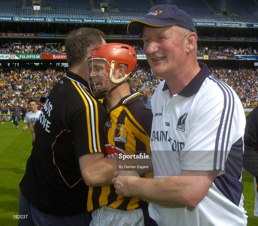 3 July 2005; Brian Cody, Kilkenny manager, and Tommy Walsh celebrate after victory over Wexford. Guinness Leinster Senior Hurling Championship Final, Kilkenny v Wexford, Croke Park, Dublin. Picture credit; Damien Eagers / SPORTSFILE
