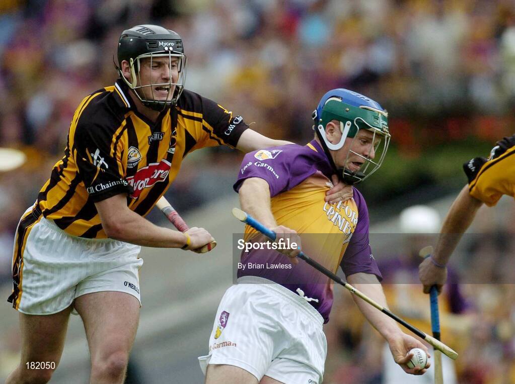 3 July 2005; Paul Carley, Wexford, in action against Jackie Tyrrell, Kilkenny. Guinness Leinster Senior Hurling Championship Final, Kilkenny v Wexford, Croke Park, Dublin. Picture credit; Brian Lawless / SPORTSFILE