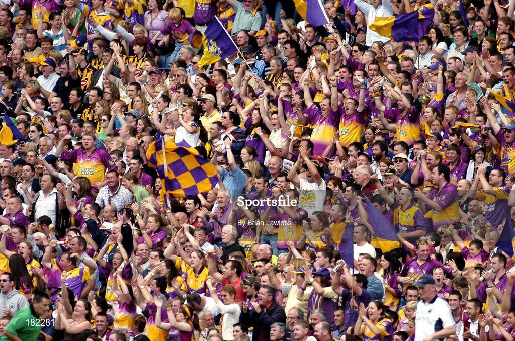 3 July 2005; Wexford fans cheer on their side. Guinness Leinster Senior Hurling Championship Final, Kilkenny v Wexford, Croke Park, Dublin. Picture credit; Brian Lawless / SPORTSFILE