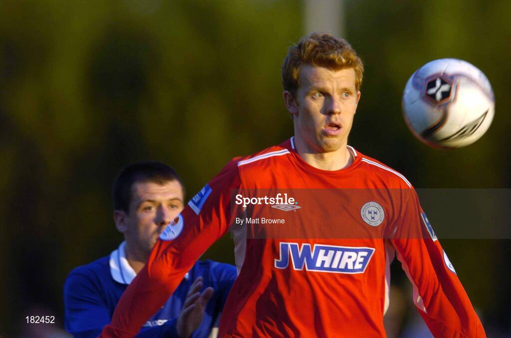 24 June 2005; Glen Fitzpatrick, Shelbourne, in action against John Frost, Waterford United, . eircom League, Premier Division, Waterford United v Shelbourne, Waterford RSC, Waterford. Picture credit; Matt Browne / SPORTSFILE
