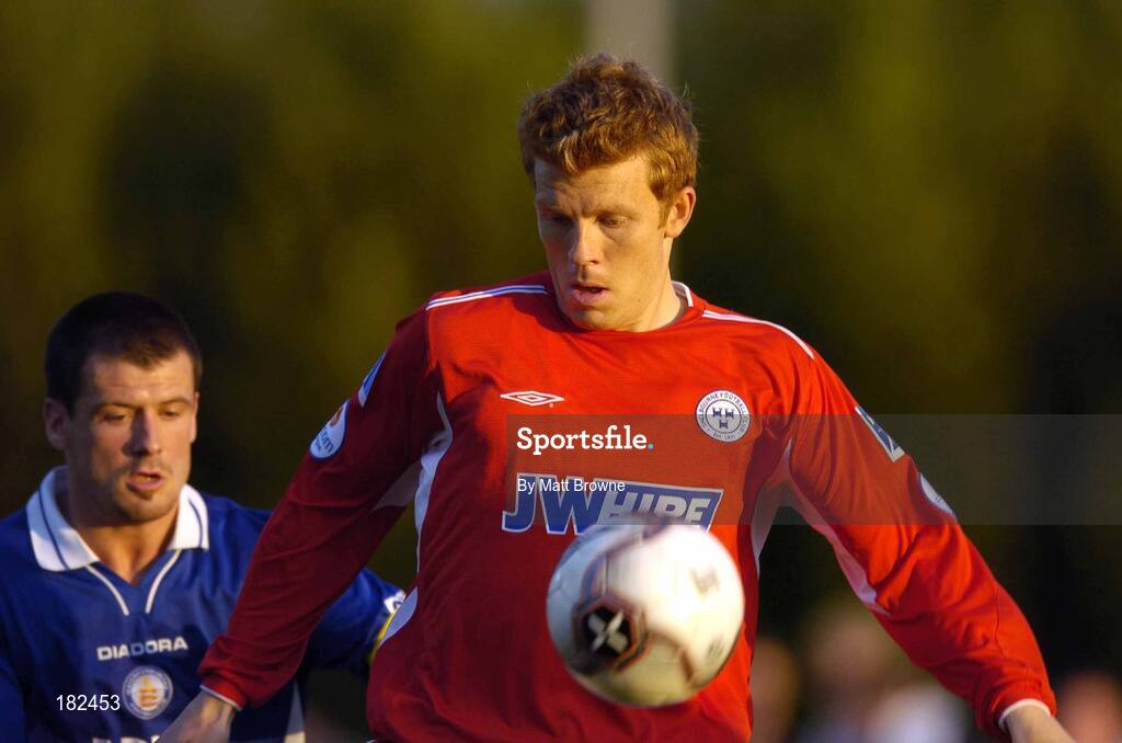 24 June 2005; Glen Fitzpatrick, Shelbourne, in action against John Frost, Waterford United, . eircom League, Premier Division, Waterford United v Shelbourne, Waterford RSC, Waterford. Picture credit; Matt Browne / SPORTSFILE