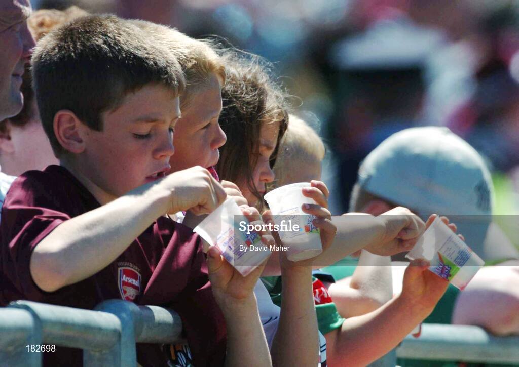 10 July 2005; Children enjoying ice-cream before the start of the game. Bank of Ireland Connacht Senior Football Championship Final, Galway v Mayo, Pearse Stadium, Galway. Picture credit; David Maher / SPORTSFILE