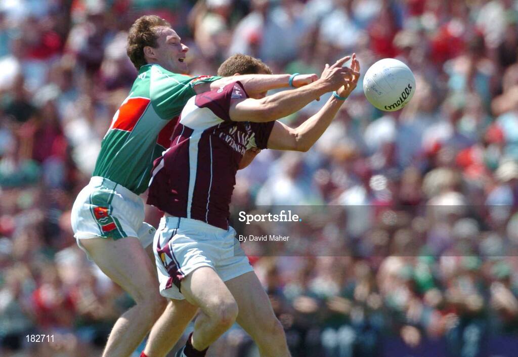 10 July 2005; James Nallen, Mayo, in action against Michael Donnellan, Galway. Bank of Ireland Connacht Senior Football Championship Final, Galway v Mayo, Pearse Stadium, Galway. Picture credit; David Maher / SPORTSFILE
