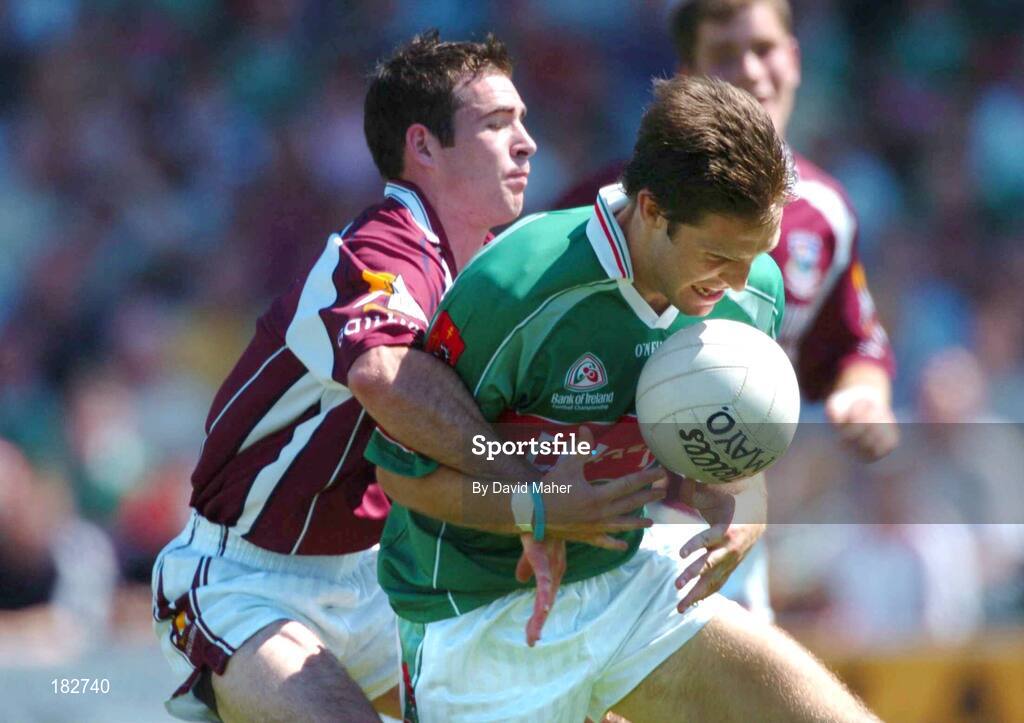 10 July 2005; Billy Joe Paden, Mayo, in action against Damien Burke, Galway. Bank of Ireland Connacht Senior Football Championship Final, Galway v Mayo, Pearse Stadium, Galway. Picture credit; David Maher / SPORTSFILE