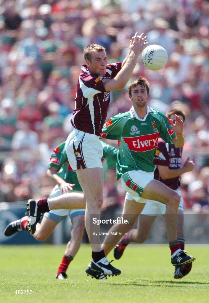 10 July 2005; Barry Cullinane, Galway, in action against Ronan McGarrity, Mayo. Bank of Ireland Connacht Senior Football Championship Final, Galway v Mayo, Pearse Stadium, Galway. Picture credit; David Maher / SPORTSFILE