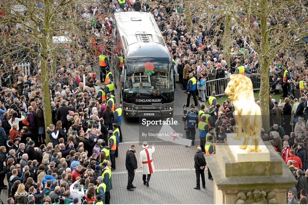 22 February 2014; The English team arrive at the ground ahead of the game. RBS Six Nations Rugby Championship, England v Ireland, Twickenham Stadium, Twickenham, London, England.
