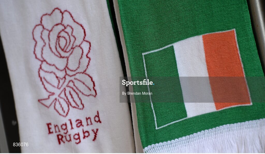 22 February 2014; Merchandise showing an Irish tricolour and an English rose on display at the game. RBS Six Nations Rugby Championship, England v Ireland. Twickenham Stadium, Twickenham, London, England. Picture credit: Brendan Moran / SPORTSFILE