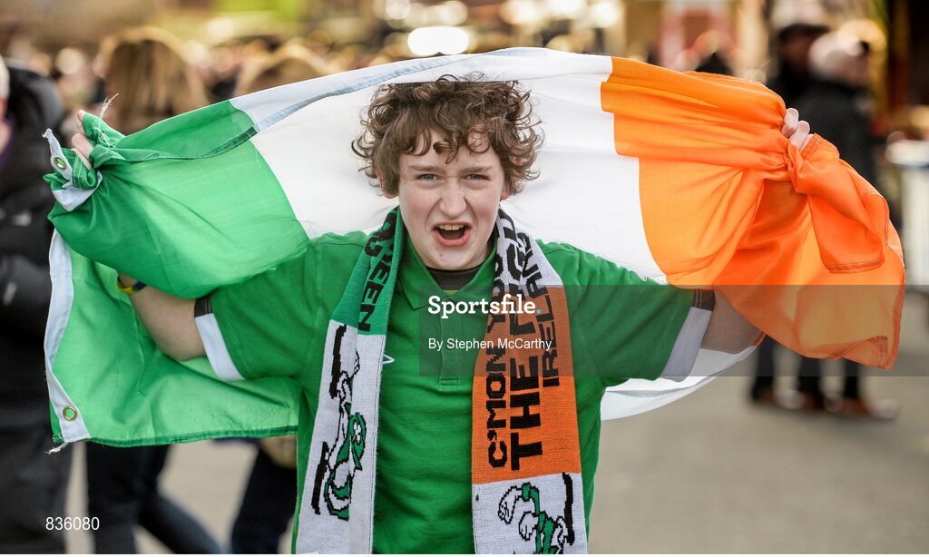 22 February 2014; Ireland supporter James Madigan, age 13, from Barefield, Co. Clare. RBS Six Nations Rugby Championship, England v Ireland, Twickenham Stadium, Twickenham, London, England. Picture credit: Stephen McCarthy / SPORTSFILE