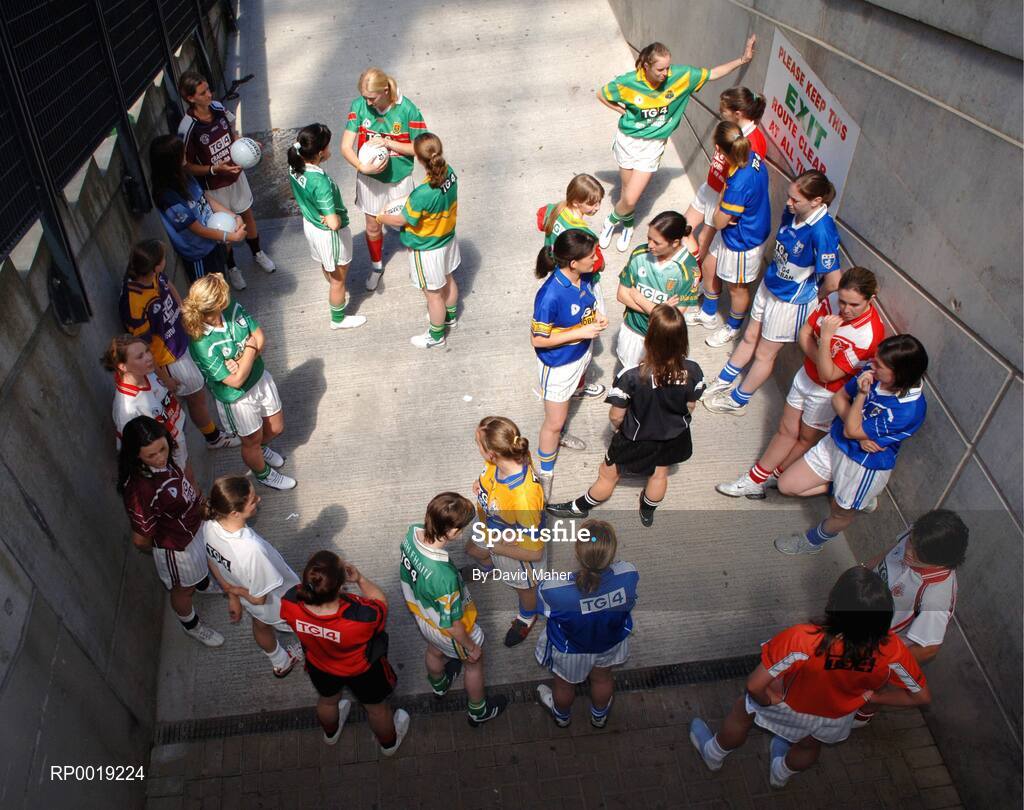 11 July 2005; Players from all various counties at the launch of the 2005 TG4 All-Ireland Ladies Football Championship. Croke Park, Dublin. Picture credit; David Maher / SPORTSFILE
