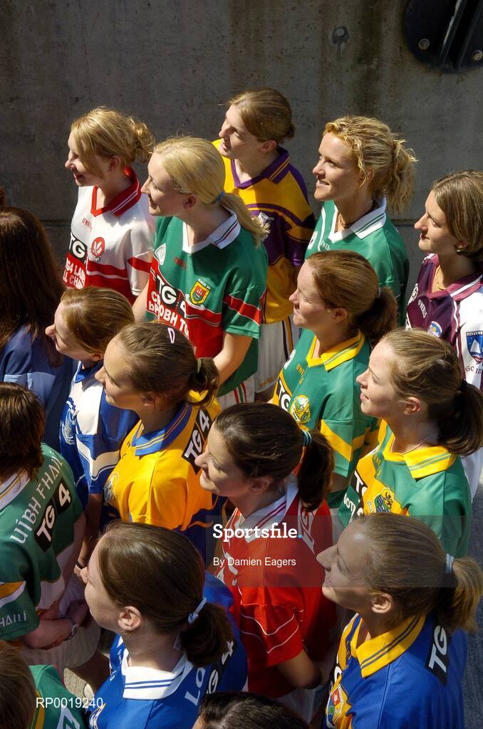 11 July 2005; Players from the various counties at the launch of the 2005 TG4 All-Ireland Ladies Football Championship. Croke Park, Dublin. Picture credit; Damien Eagers / SPORTSFILE