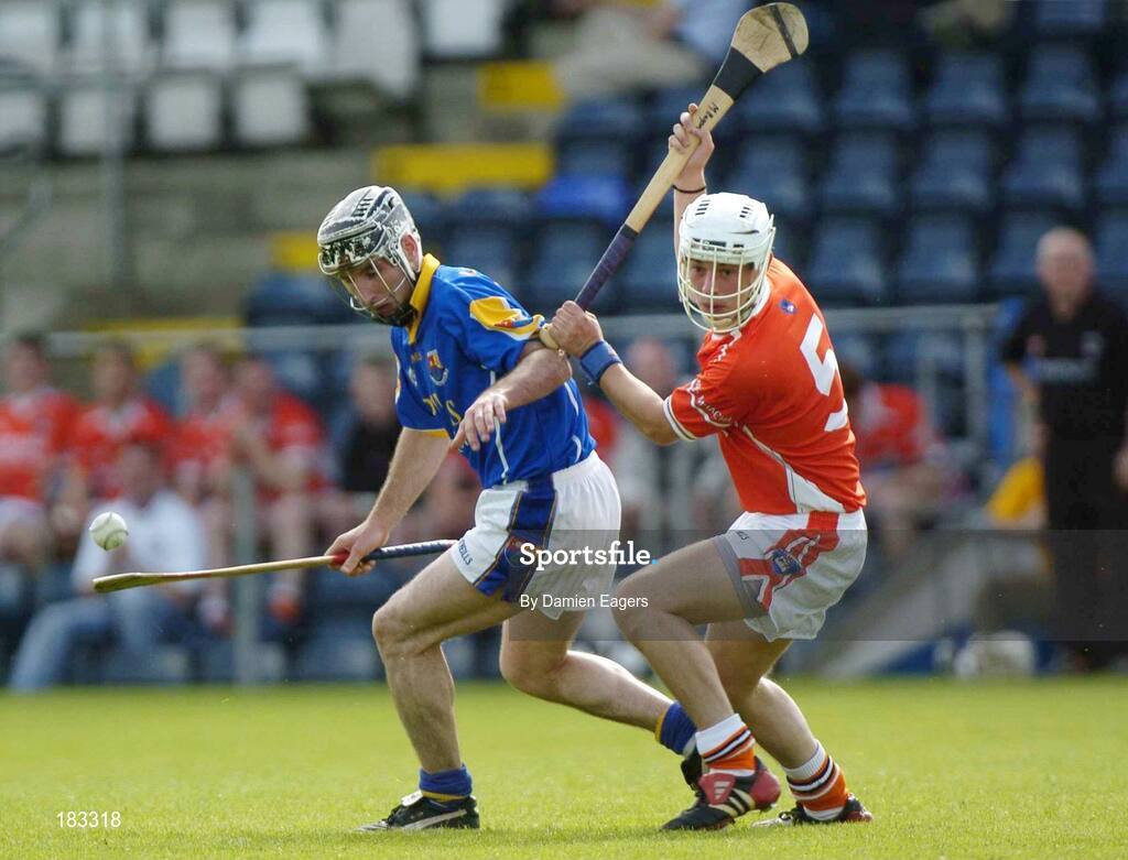 16 July 2005; Gareth Ghee, Longford, in action against Mark Hogan, Armagh. Nicky Rackard Cup, Group C Quarter-Final Play Off, Longford v Armagh, Kingspan Breffni Park, Cavan. Picture credit; Damien Eagers / SPORTSFILE