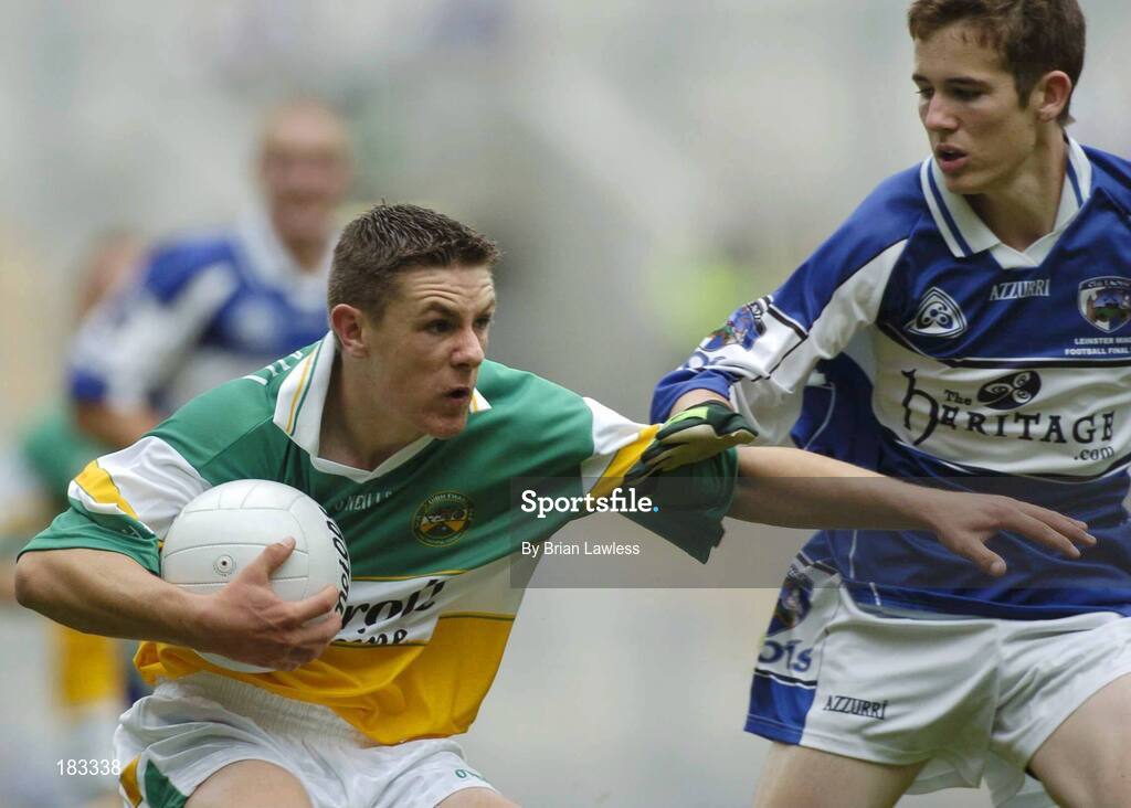 17 July 2005; William Mulhall, Offaly, is tackled by Kevin Smith, Laois. Leinster Minor Football Championship Final, Offaly v Laois, Croke Park, Dublin. Picture credit; Brian Lawless / SPORTSFILE