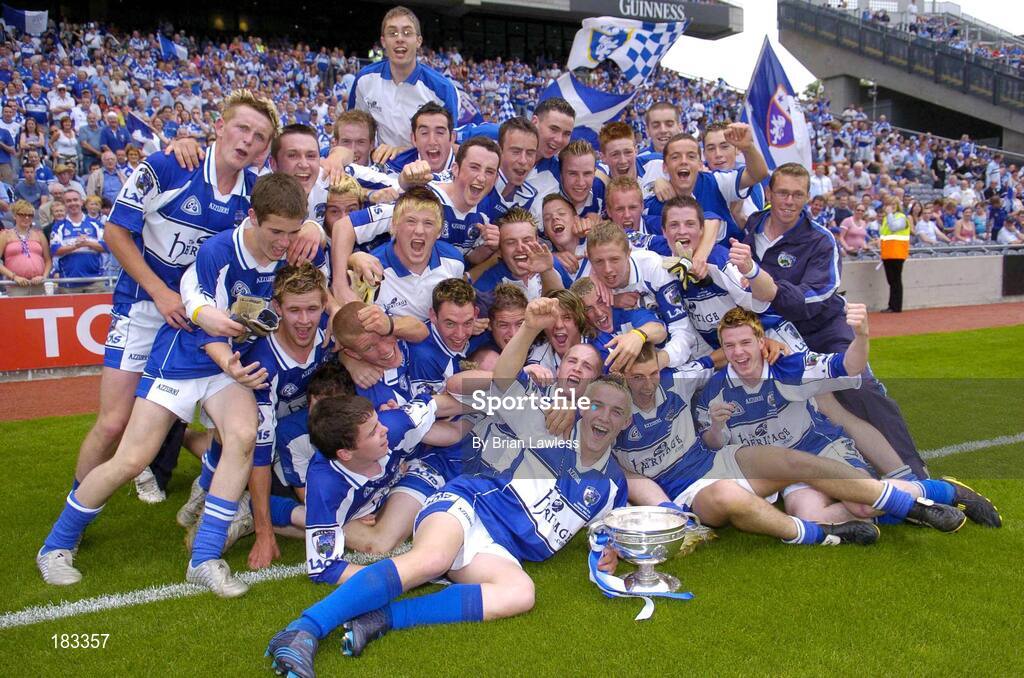 17 July 2005; The Laois panel celebrate with the cup after the match. Leinster Minor Football Championship Final, Offaly v Laois, Croke Park, Dublin. Picture credit; Brian Lawless / SPORTSFILE