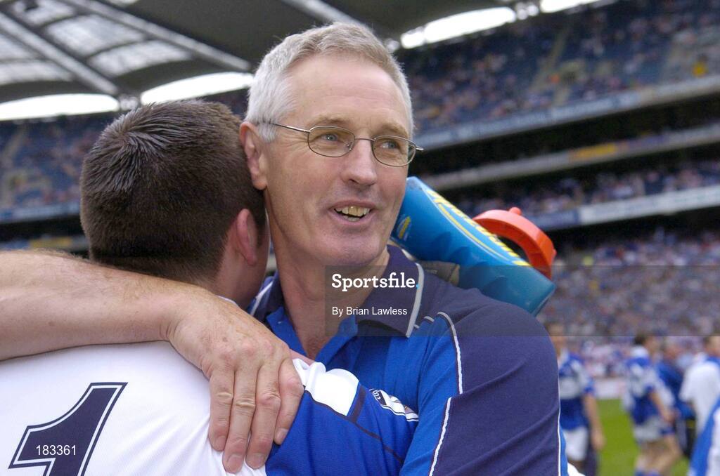 17 July 2005; Laois manager Andy Shortall celebrates with goalkeeper Darren Maher after the match. Leinster Minor Football Championship Final, Offaly v Laois, Croke Park, Dublin. Picture credit; Brian Lawless / SPORTSFILE