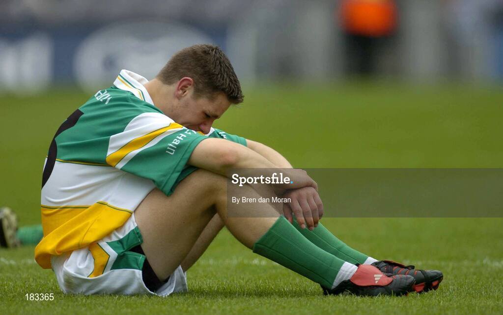 17 July 2005; A dejected William Mulhall, Offaly, after the final whistle. Leinster Minor Football Championship Final, Offaly v Laois, Croke Park, Dublin. Picture credit; Brendan Moran / SPORTSFILE
