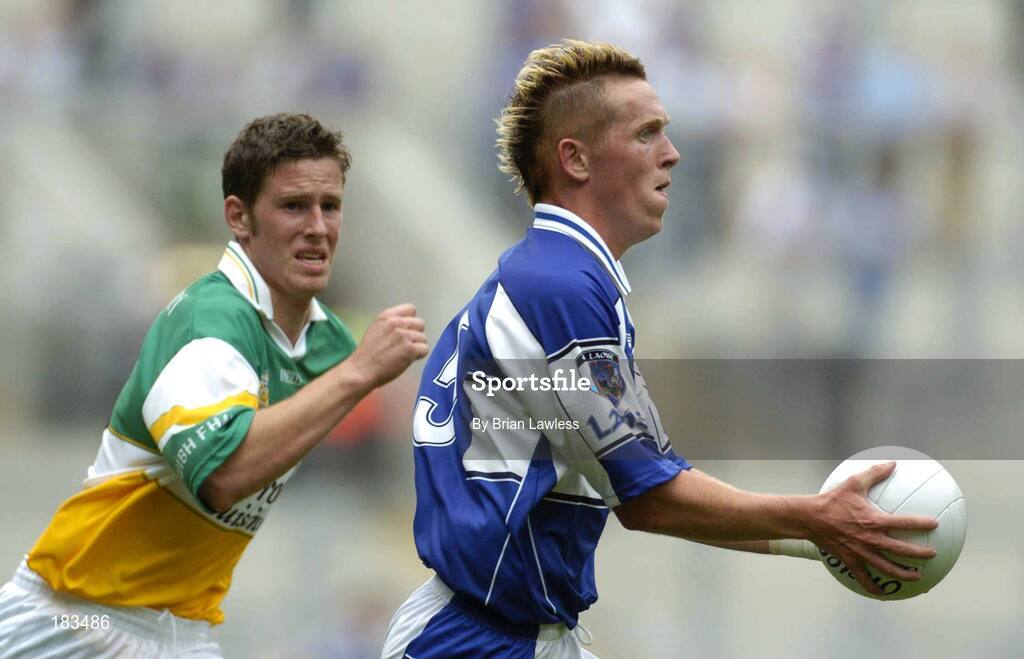 17 July 2005; Richard Ryan, Laois, in action against David Larkin, Offaly. Leinster Minor Football Championship Final, Offaly v Laois, Croke Park, Dublin. Picture credit; Brian Lawless / SPORTSFILE