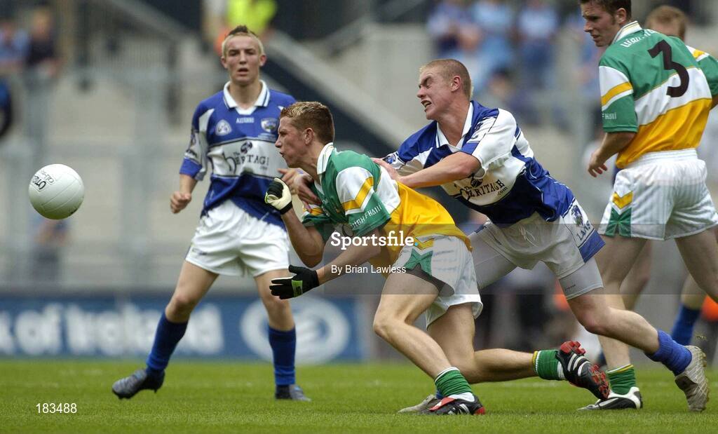 17 July 2005; John Knight, Offaly, in action against Scott Conroy, Laois. Leinster Minor Football Championship Final, Offaly v Laois, Croke Park, Dublin. Picture credit; Brian Lawless / SPORTSFILE