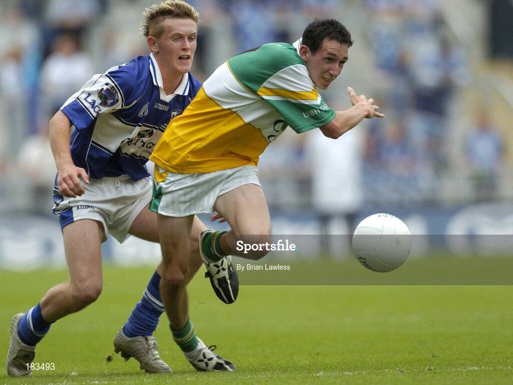 17 July 2005; James Guinan, Offaly, in action against Richard Ryan, Laois. Leinster Minor Football Championship Final, Offaly v Laois, Croke Park, Dublin. Picture credit; Brian Lawless / SPORTSFILE