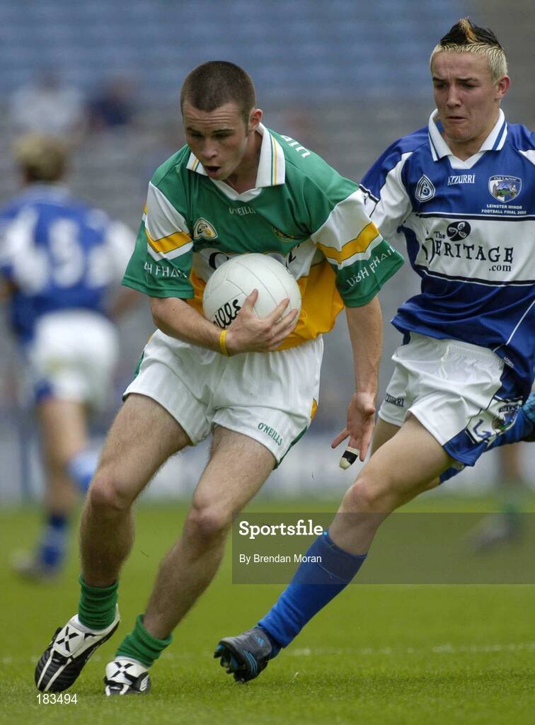 17 July 2005; Gerry Grehan, Offaly, in action against Stephen O'Leary, Laois. Leinster Minor Football Championship Final, Offaly v Laois, Croke Park, Dublin. Picture credit; Brendan Moran / SPORTSFILE