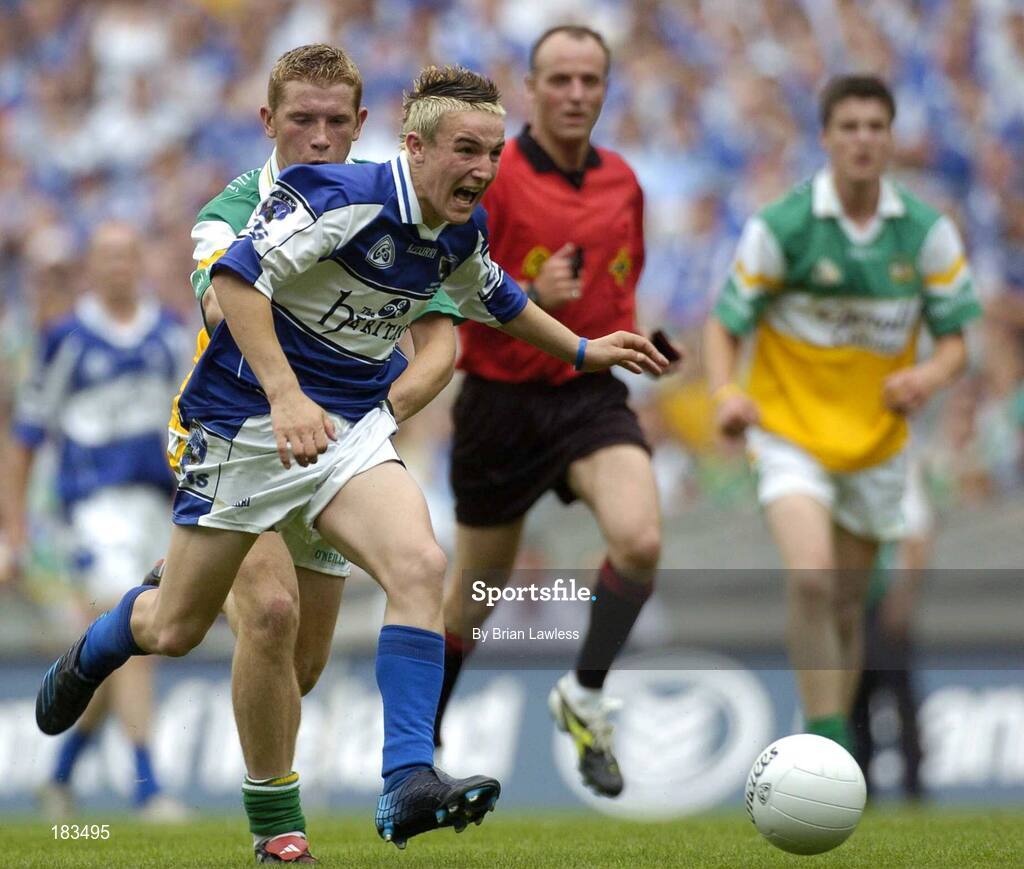 17 July 2005; Stephen O'Leary, Laois, in action against John Knight, Offaly. Leinster Minor Football Championship Final, Offaly v Laois, Croke Park, Dublin. Picture credit; Brian Lawless / SPORTSFILE