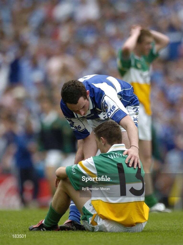 17 July 2005; Brian Meredith, Laois, commiserates with William Mulhall, Offaly, after the game. Leinster Minor Football Championship Final, Offaly v Laois, Croke Park, Dublin. Picture credit; Brendan Moran / SPORTSFILE