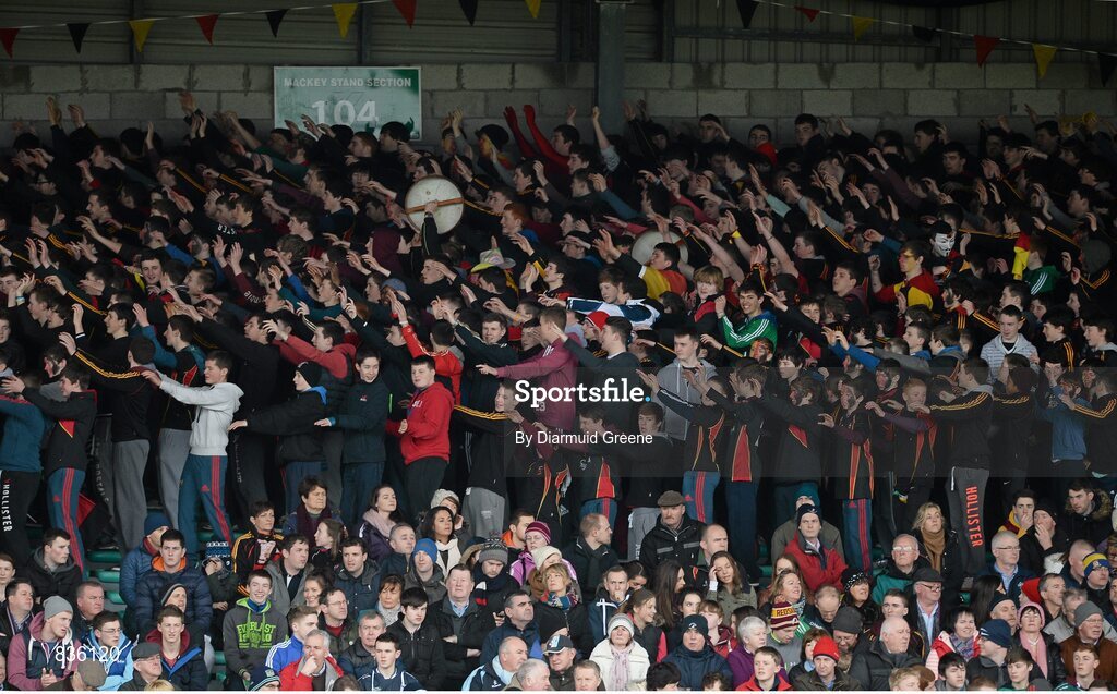 22 February 2014; Ard Scoil Ris supporters during the game. Dr. Harty Cup Final, Scoil na Trionoide Naofa, Doon v Ard Scoil Ris, Limerick. Gaelic Grounds, Limerick. Picture credit: Diarmuid Greene / SPORTSFILE