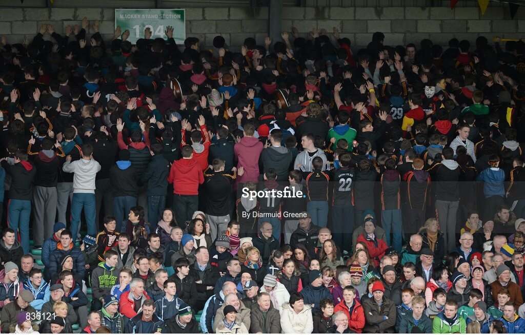 22 February 2014; Ard Scoil Ris supporters during the game. Dr. Harty Cup Final, Scoil na Trionoide Naofa, Doon v Ard Scoil Ris, Limerick. Gaelic Grounds, Limerick. Picture credit: Diarmuid Greene / SPORTSFILE