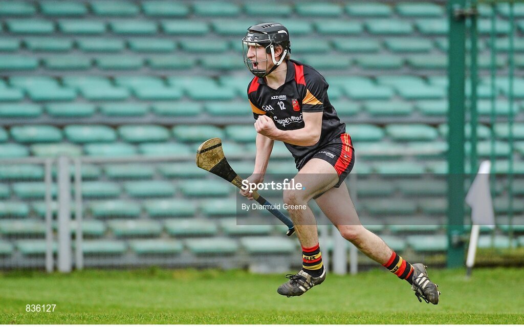 22 February 2014; Ian Galvin, Ard Scoil Ris, celebrates after scoring his side's second goal. Dr. Harty Cup Final, Scoil na Trionoide Naofa, Doon v Ard Scoil Ris, Limerick. Gaelic Grounds, Limerick. Picture credit: Diarmuid Greene / SPORTSFILE