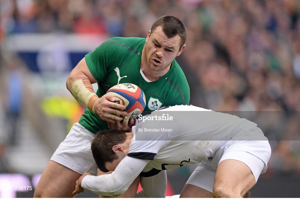 22 February 2014; Cian Healy, Ireland, is tackled by Jonny May, England. RBS Six Nations Rugby Championship, England v Ireland, Twickenham Stadium, Twickenham, London, England. Picture credit: Brendan Moran / SPORTSFILE