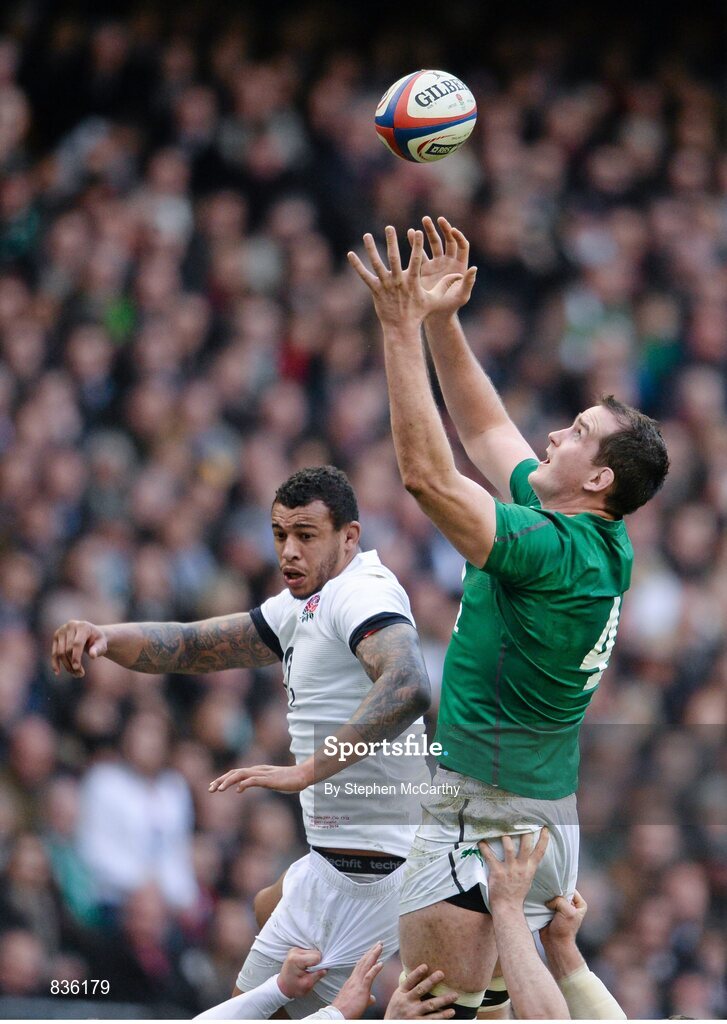 22 February 2014; Devin Toner, Ireland, in action against Courtney Lawes, England. RBS Six Nations Rugby Championship, England v Ireland, Twickenham Stadium, Twickenham, London, England. Picture credit: Stephen McCarthy / SPORTSFILE