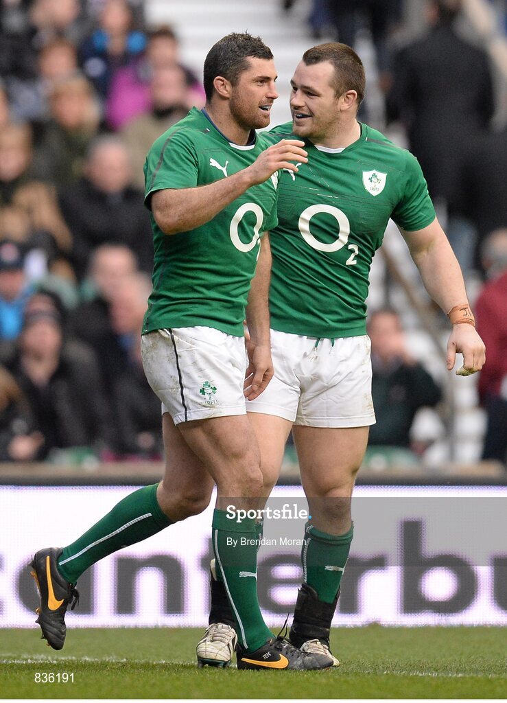 22 February 2014; Ireland's Rob Kearney, left, celebrates with team-mate Cian Healy after scoring his side's first try. RBS Six Nations Rugby Championship, England v Ireland, Twickenham Stadium, Twickenham, London, England. Picture credit: Brendan Moran / SPORTSFILE