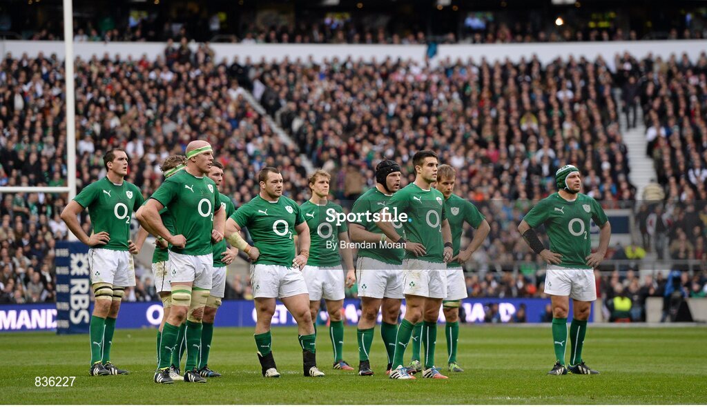 22 February 2014; The Ireland team during the game. RBS Six Nations Rugby Championship, England v Ireland, Twickenham Stadium, Twickenham, London, England. Picture credit: Brendan Moran / SPORTSFILE