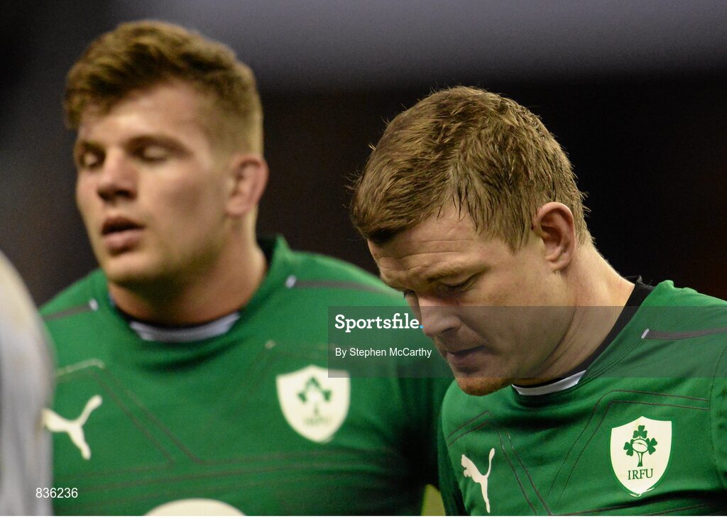 22 February 2014; Ireland's Brian O'Driscoll, right, and Jordi Murphy following their defeat. RBS Six Nations Rugby Championship, England v Ireland, Twickenham Stadium, Twickenham, London, England. Picture credit: Stephen McCarthy / SPORTSFILE