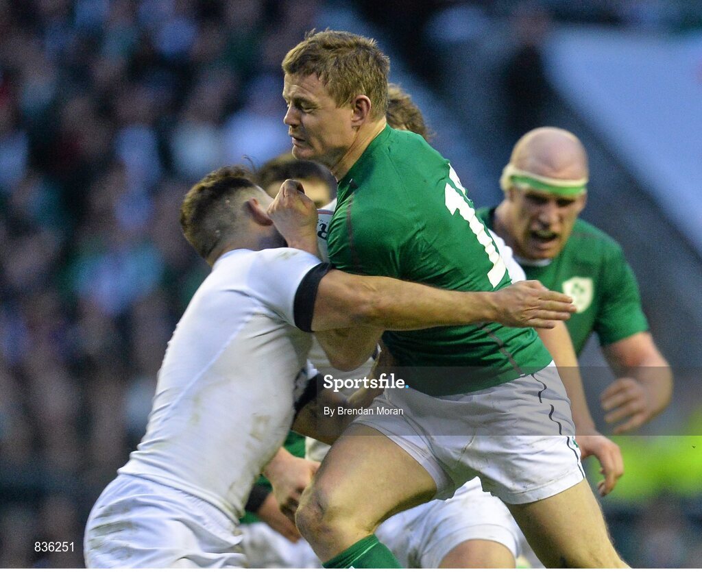 22 February 2014; Brian O'Driscoll, Ireland, is tackled by Danny Care, England. RBS Six Nations Rugby Championship, England v Ireland. Twickenham Stadium, Twickenham, London, England. Picture credit: Brendan Moran / SPORTSFILE