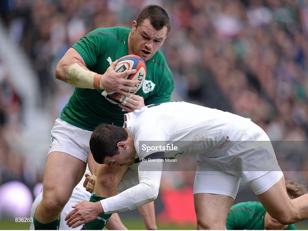 22 February 2014; Cian Healy, Ireland, is tackled by Jonny May, England. RBS Six Nations Rugby Championship, England v Ireland. Twickenham Stadium, Twickenham, London, England. Picture credit: Brendan Moran / SPORTSFILE