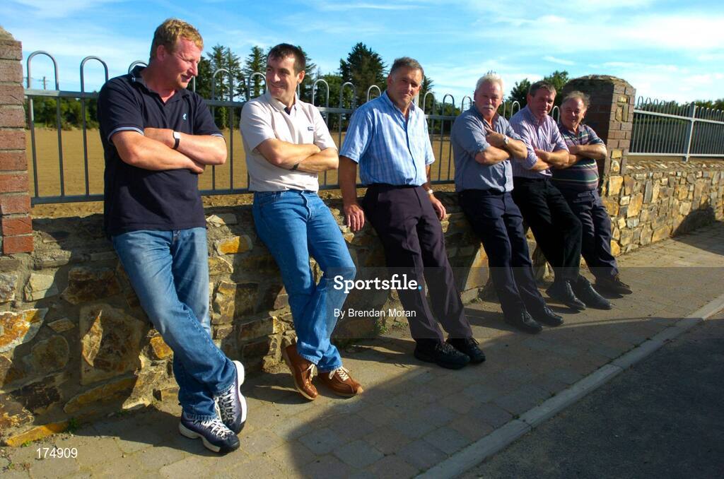 6 August 2004; Wexford hurler Liam Dunne, 2nd from left, pictured with, from left, Martin Dempsey, Ned Evans, Pat Dempsey, Bartle Sinnott and Johnny Hayden at the new Oulart-the-Ballagh GAA pitch, Co. Wexford. Picture credit; Brendan Moran / SPORTSFILE