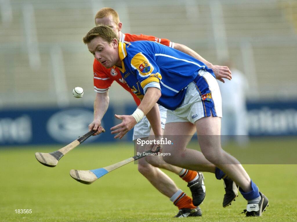 16 July 2005; Brendan Stakelum, Longford, in action against Ned McCann, Armagh. Nicky Rackard Cup, Group C Quarter-Final Play Off, Longford v Armagh, Kingspan Breffni Park, Cavan. Picture credit; Damien Eagers / SPORTSFILE