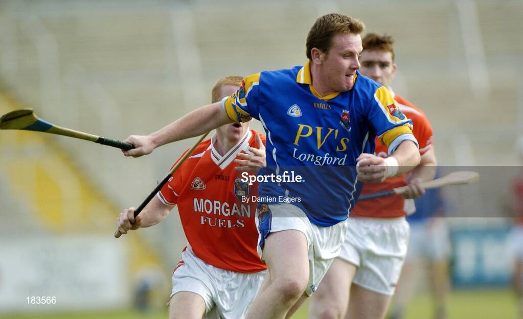 16 July 2005; Brendan Stakelum, Longford, in action against Ned McCann, Armagh. Nicky Rackard Cup, Group C Quarter-Final Play Off, Longford v Armagh, Kingspan Breffni Park, Cavan. Picture credit; Damien Eagers / SPORTSFILE