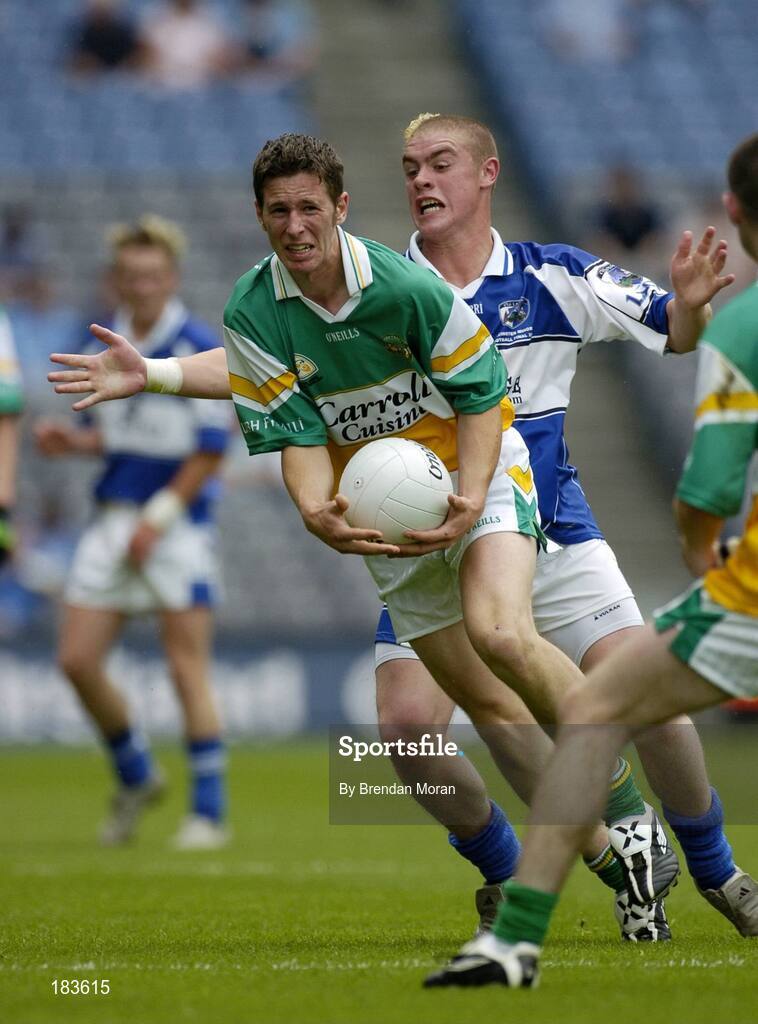 17 July 2005; David Larkin, Offaly, in action against Scott Conroy, Laois. Leinster Minor Football Championship Final, Offaly v Laois, Croke Park, Dublin. Picture credit; Brendan Moran / SPORTSFILE