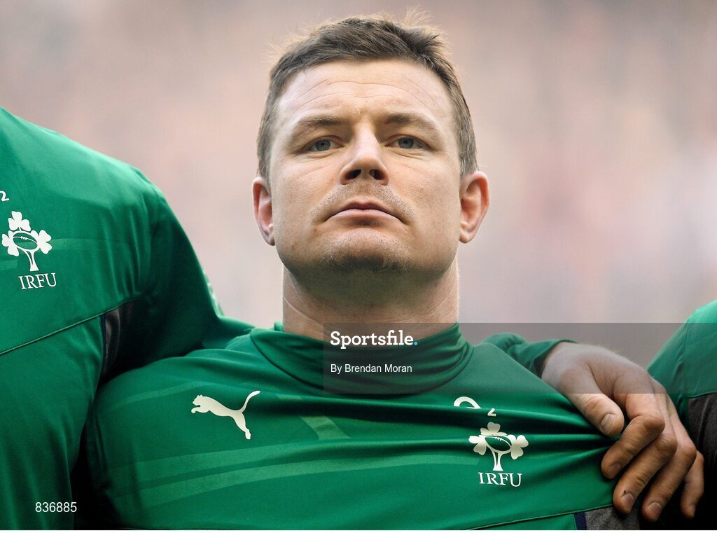 22 February 2014; Ireland's Brian O'Driscoll stands for the national anthem before the game. RBS Six Nations Rugby Championship, England v Ireland. Twickenham Stadium, Twickenham, London, England. Picture credit: Brendan Moran / SPORTSFILE