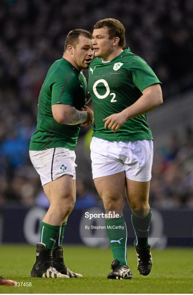22 February 2014; Ireland's Jack McGrath, right, comes on to replace Cian Healy during a second half substitution. RBS Six Nations Rugby Championship, England v Ireland, Twickenham Stadium, Twickenham, London, England. Picture credit: Stephen McCarthy / SPORTSFILE