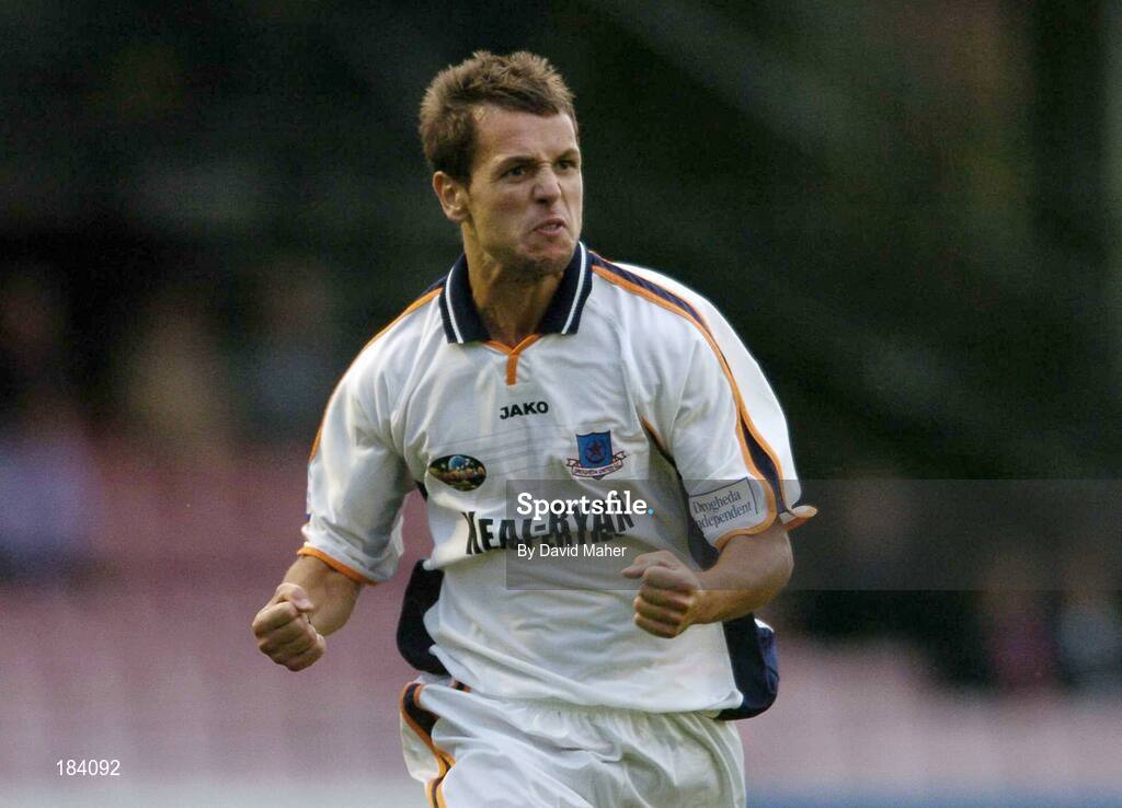 22 July 2005; Declan O'Brien, Drogheda United, celebrates after scoring his sides second goal. eircom League, Premier Division, Bohemians v Drogheda United, Dalymount Park, Dublin. Picture credit; David Maher / SPORTSFILE