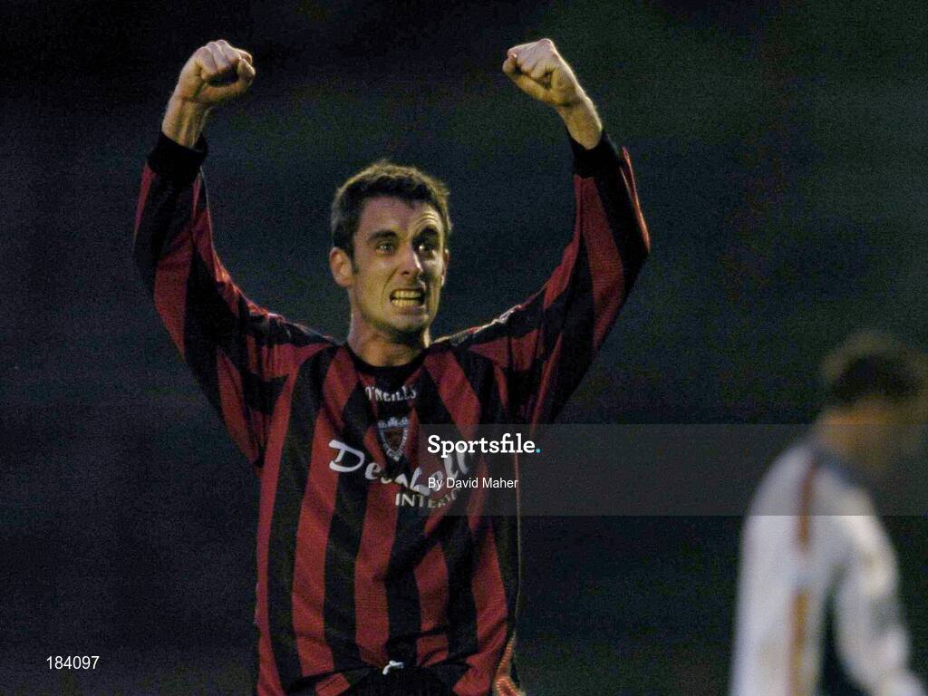 22 July 2005; Fergal Harkin, Bohemians, celebrates at the end of the game. eircom League, Premier Division, Bohemians v Drogheda United, Dalymount Park, Dublin. Picture credit; David Maher / SPORTSFILE
