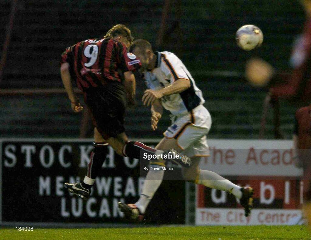 22 July 2005; Dominic Foley, Bohemians, beats Stephen Gray, Drogheda United to score his injury time winning goal. eircom League, Premier Division, Bohemians v Drogheda United, Dalymount Park, Dublin. Picture credit; David Maher / SPORTSFILE