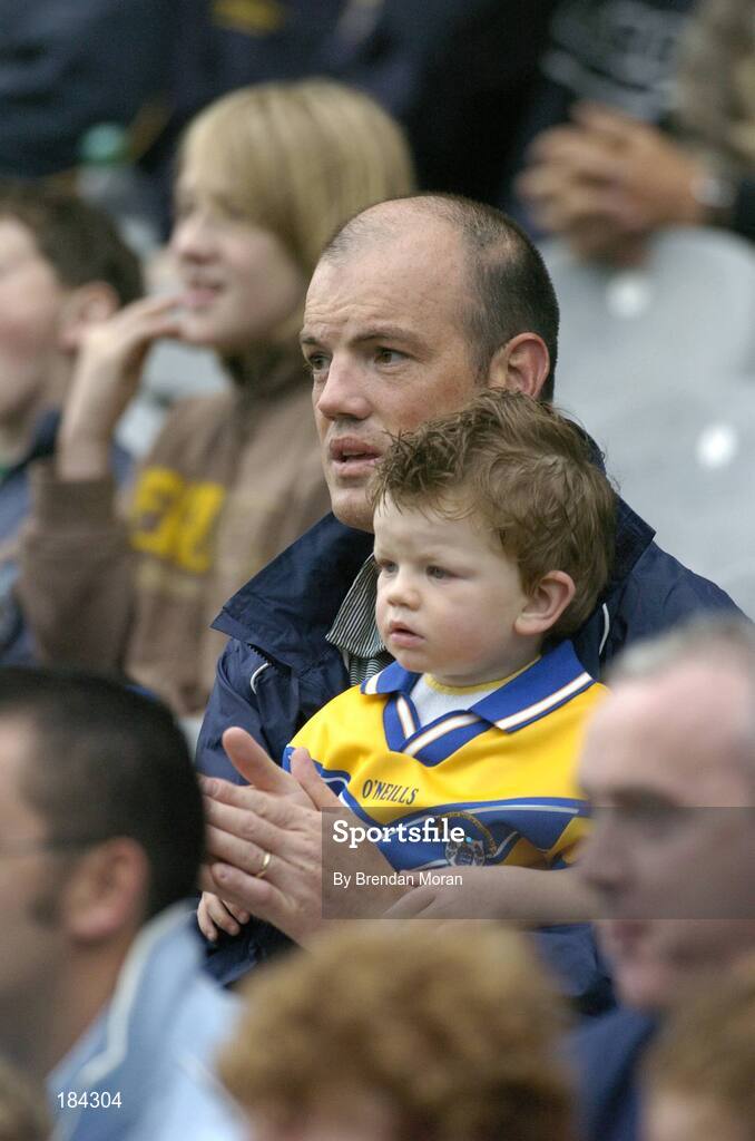 24 July 2005; Former Clare hurler Ollie Baker with his two year old son Senan at the game. Guinness All-Ireland Senior Hurling Championship Quarter-Final, Wexford v Clare, Croke Park, Dublin. Picture credit; Brendan Moran / SPORTSFILE