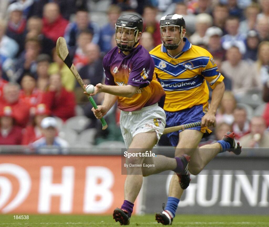 24 July 2005; Michael Jacob, Wexford, in action against Gerry Quinn, Clare. Guinness All-Ireland Senior Hurling Championship Quarter-Final, Wexford v Clare, Croke Park, Dublin. Picture credit; Damien Eagers / SPORTSFILE